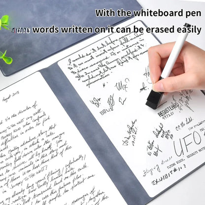 A5 Reusable Whiteboard Notebook Set with Whiteboard Pen Erasing Cloth Leather Memo Pad Weekly Planner Portable Stylish Office