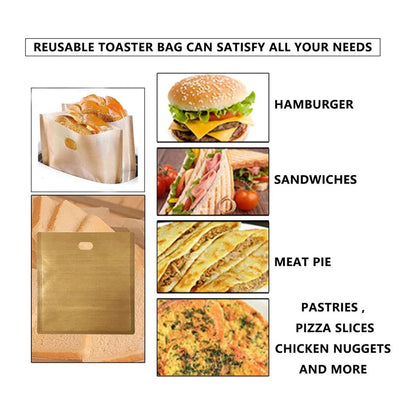 3 PC Reusable Toaster Bag Non Stick Bread Bag Sandwich Bags Fiberglass Toast Microwave Heating Pastry Tools